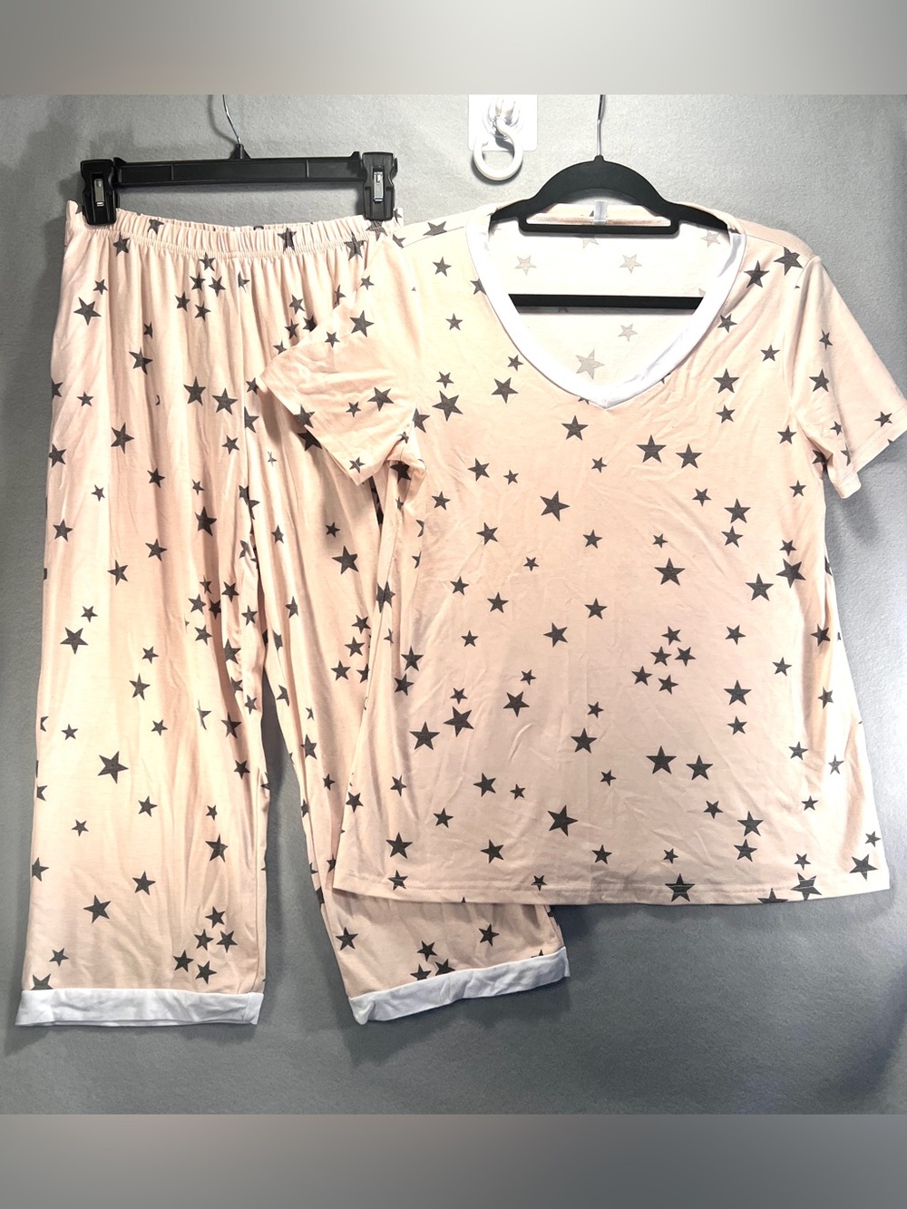 Star Print Rayon Pajama Set – Size S – Full-Length Pants